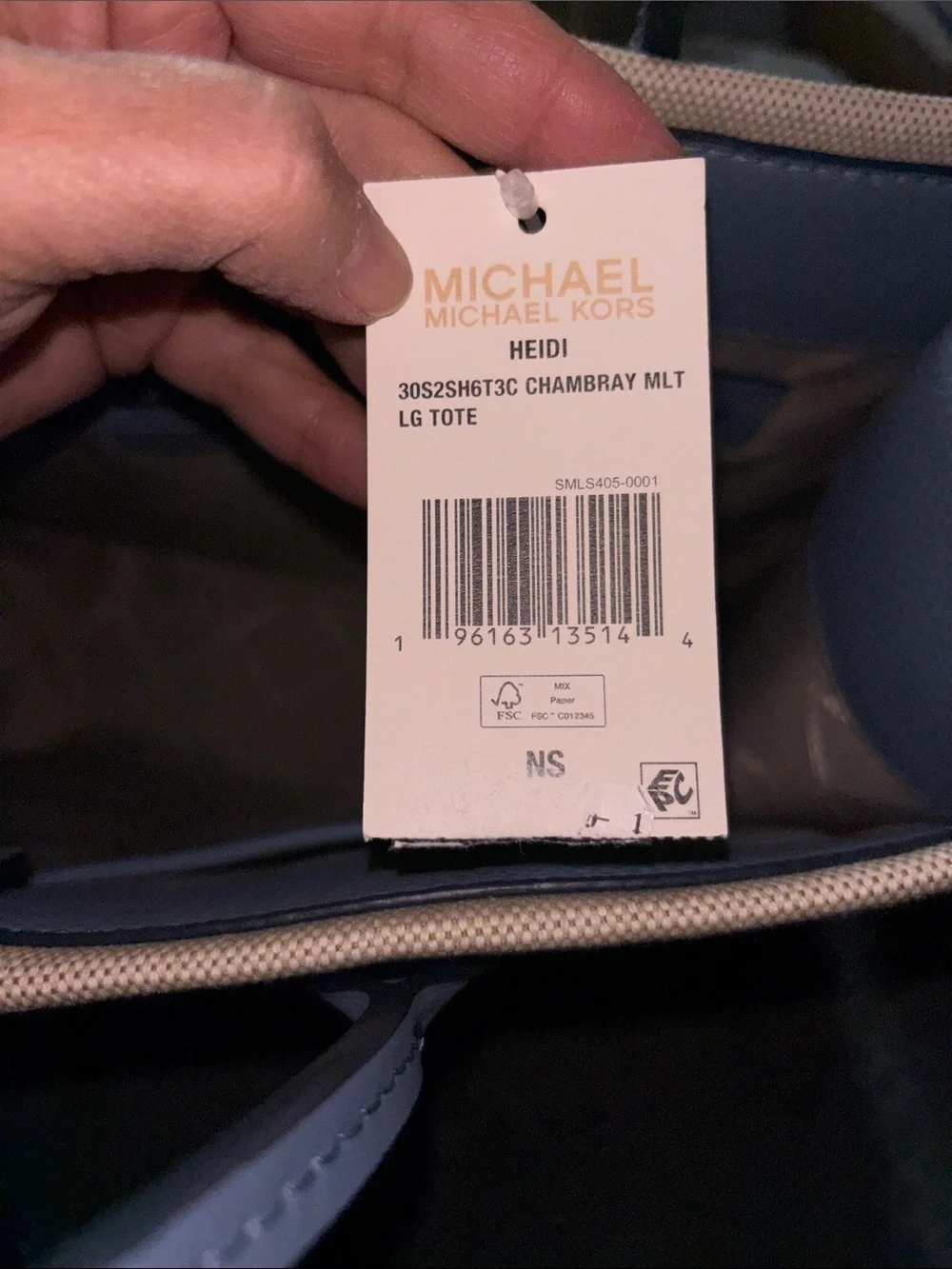 Michael Kors Beige Canvas Messenger Bag with Blue Stripes